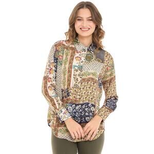 Zara Patchwork Floral Print Button Down Blouse Boho Retro Mix Size Large